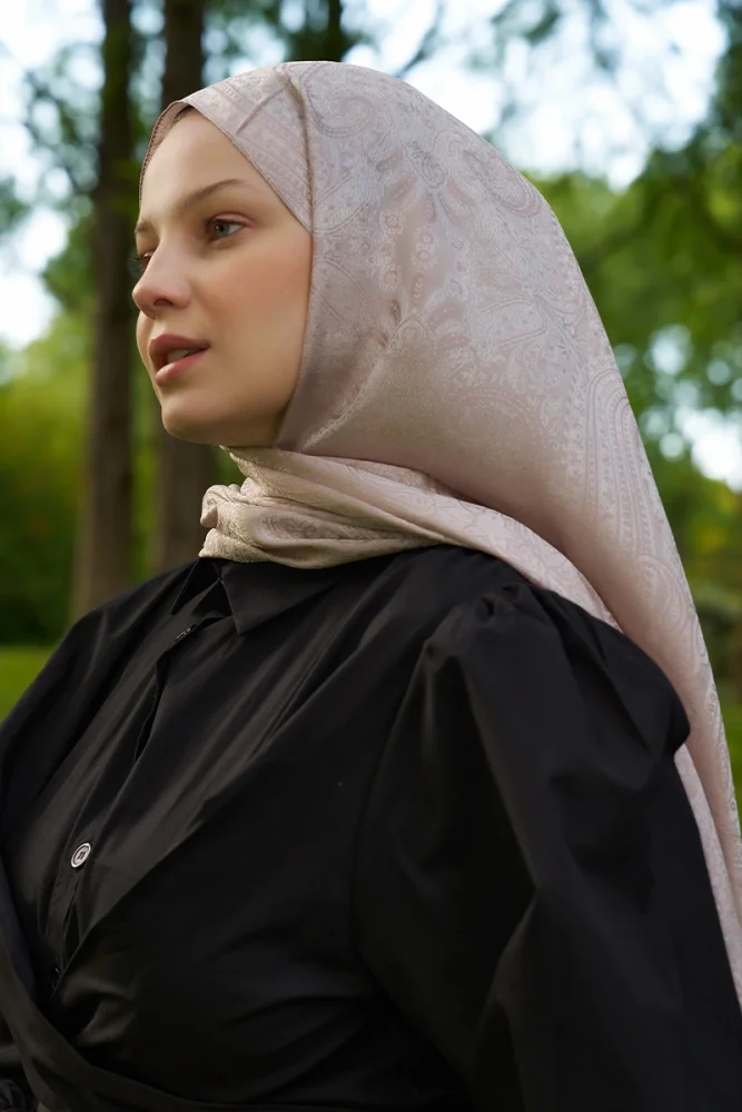 Elegance Lace Desen Jakar Şal - Pudra - 2