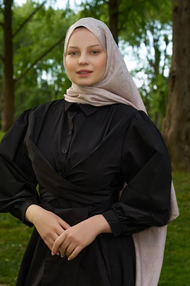 Elegance Lace Desen Jakar Şal - Pudra - 4