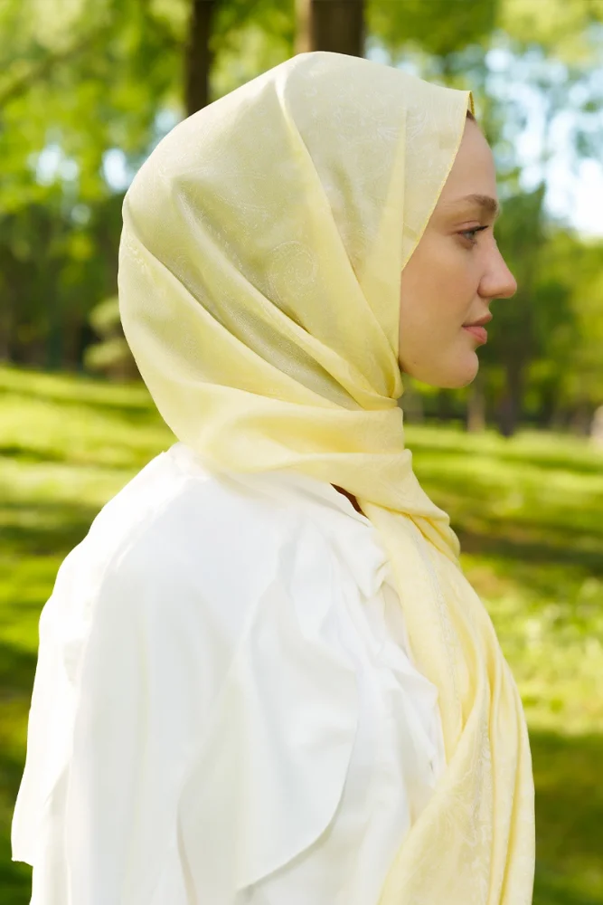 Elegance Lace Desen Jakar Şal - Sarı - 1