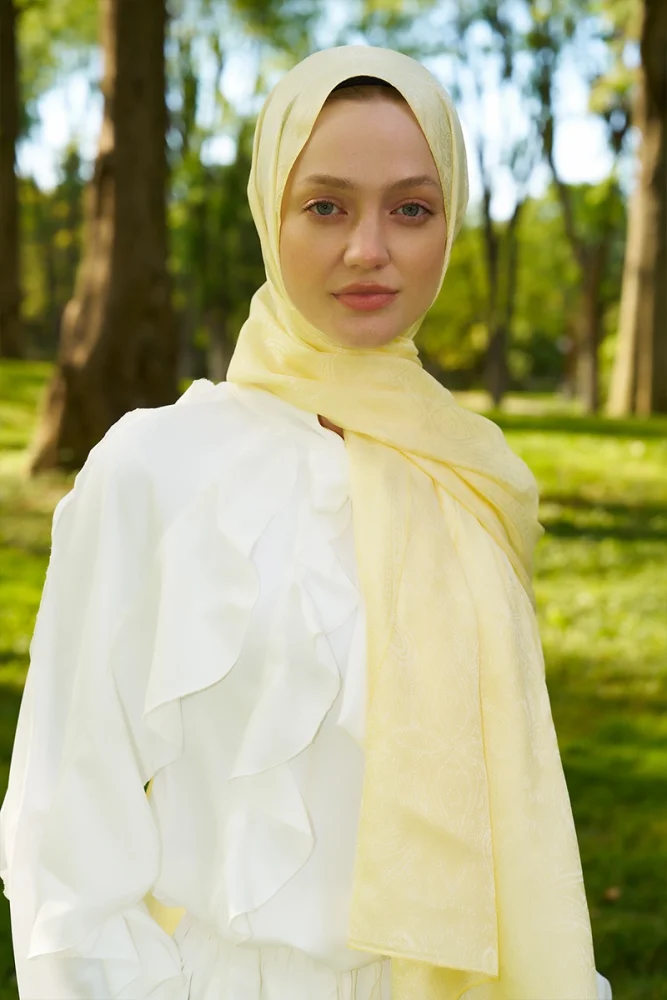 Elegance Lace Desen Jakar Şal - Sarı - 2