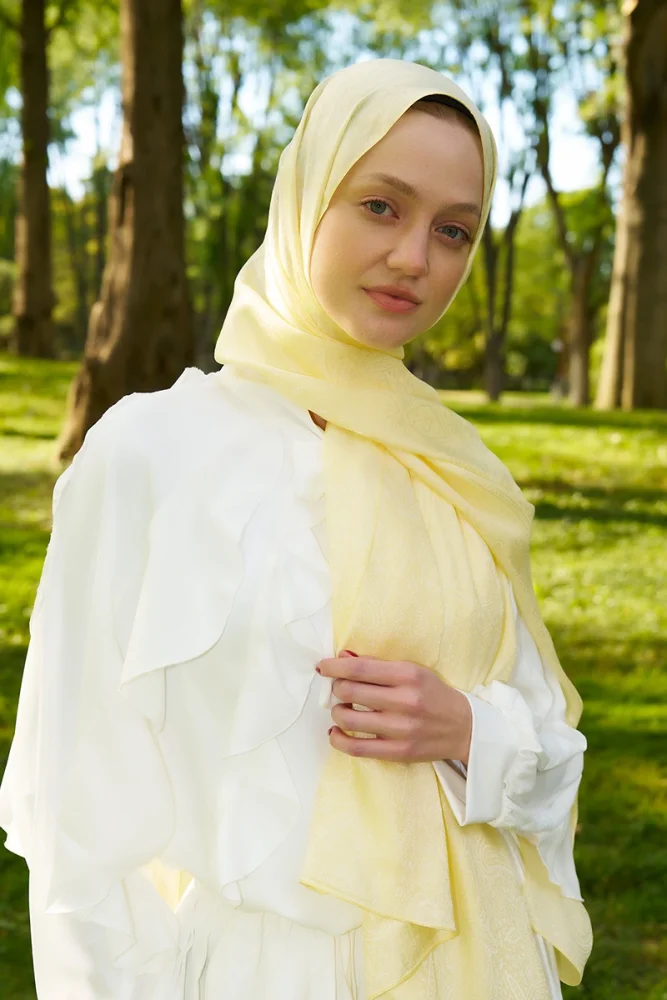 Elegance Lace Desen Jakar Şal - Sarı - 3