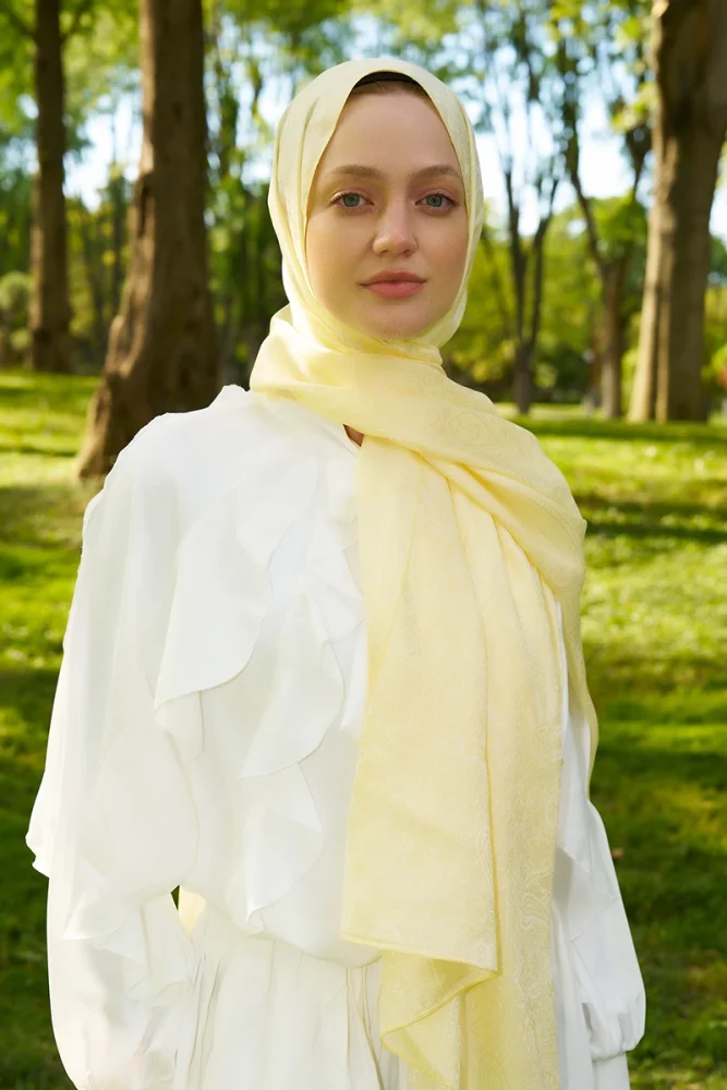 Elegance Lace Desen Jakar Şal - Sarı - 4