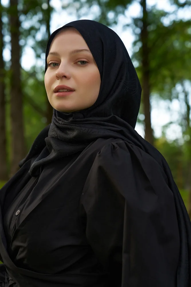 Elegance Lace Desen Jakar Şal - Siyah - 1