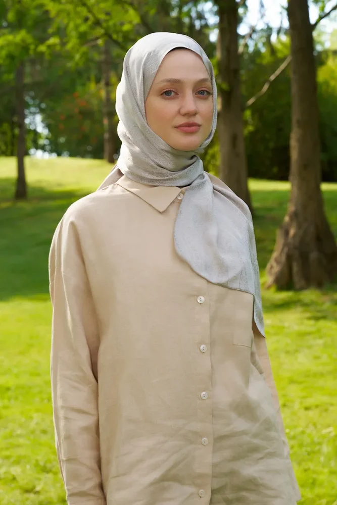 Elegance Silva Desen Jakar Şal - Bej - 4