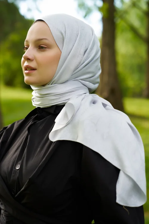 Elegance Silva Desen Jakar Şal - Gümüş 