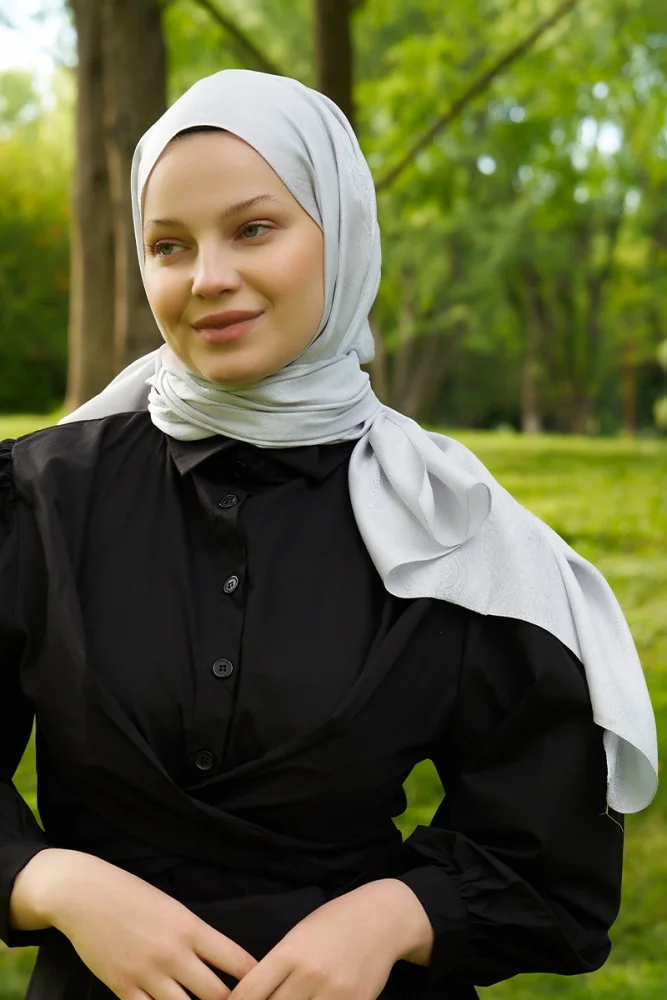 Elegance Silva Desen Jakar Şal - Gümüş - 2