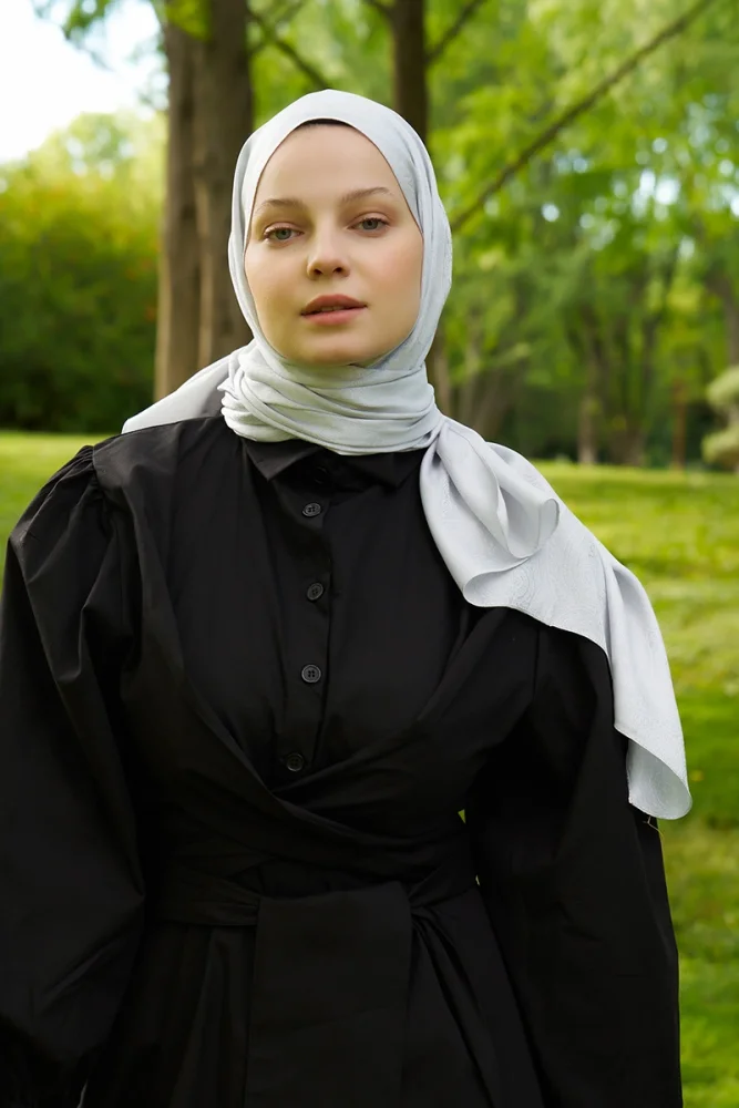 Elegance Silva Desen Jakar Şal - Gümüş - 3