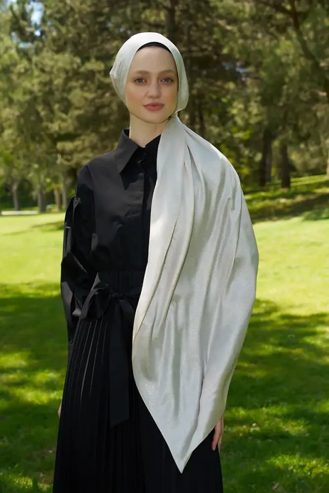 Elegance Silva Desen Jakar Şal - İnci - 4