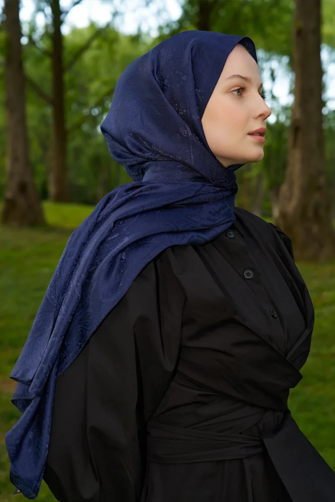 Elegance Silva Desen Jakar Şal - Lacivert - 1