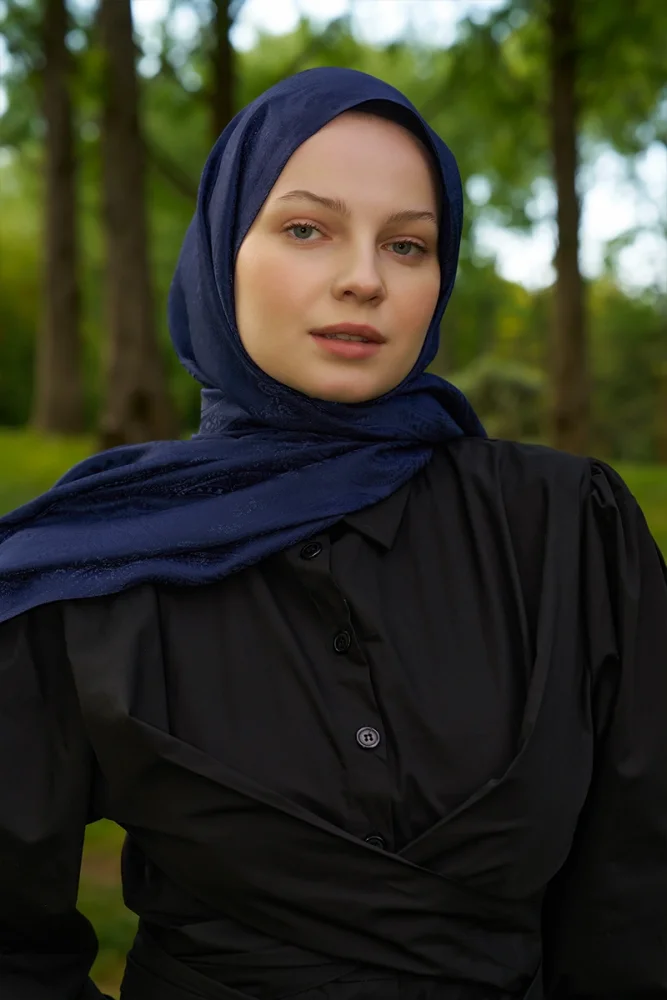 Elegance Silva Desen Jakar Şal - Lacivert - 2