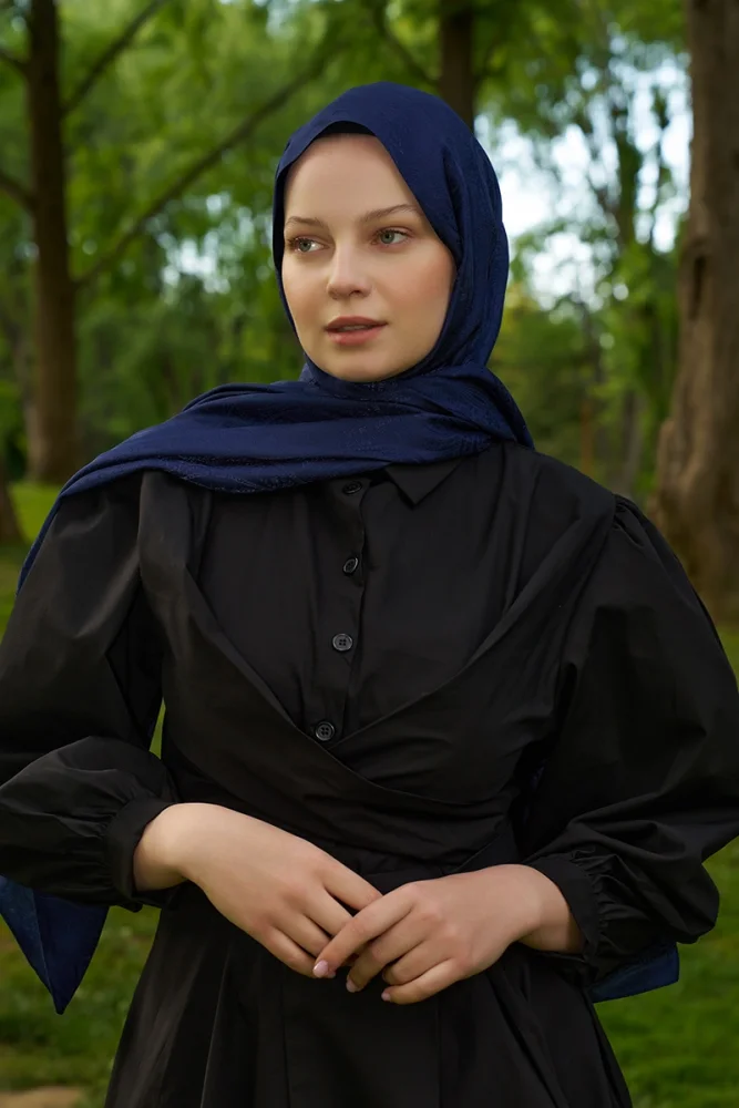 Elegance Silva Desen Jakar Şal - Lacivert - 4