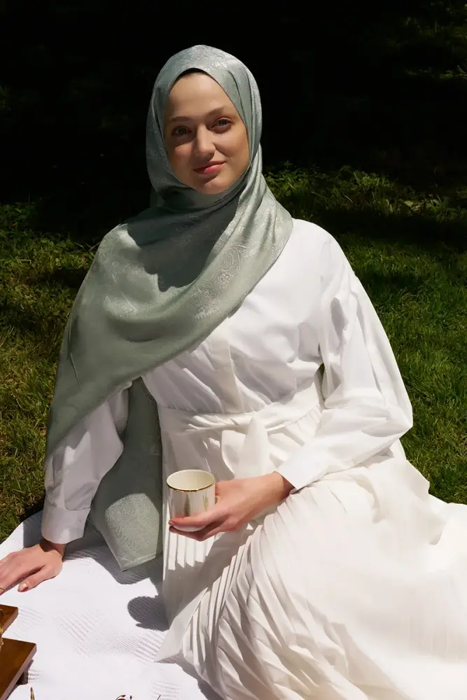 Elegance Silva Desen Jakar Şal - Mint - 1