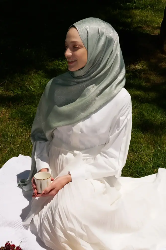 Elegance Silva Desen Jakar Şal - Mint - 2