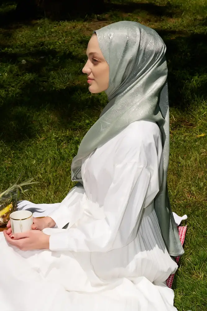 Elegance Silva Desen Jakar Şal - Mint - 3