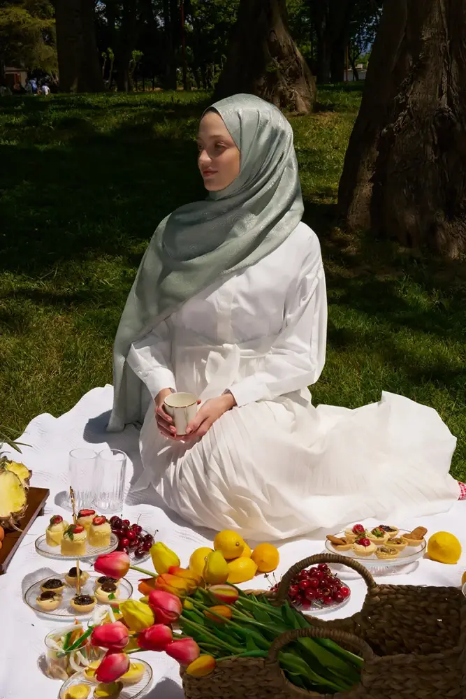 Elegance Silva Desen Jakar Şal - Mint - 5