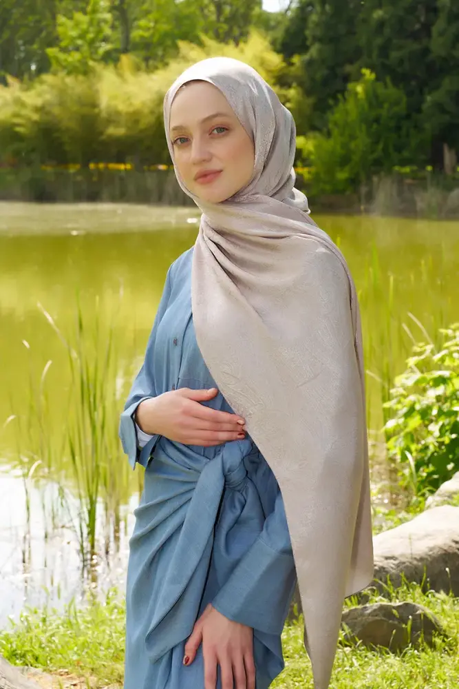 Elegance Silva Desen Jakar Şal - Pudra - 3