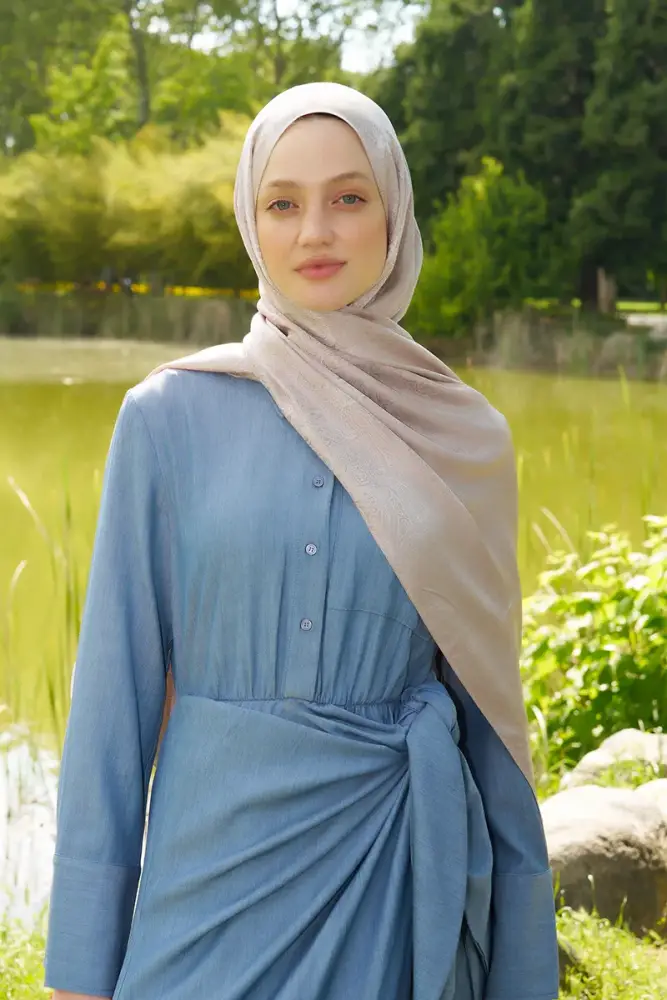 Elegance Silva Desen Jakar Şal - Pudra - 1