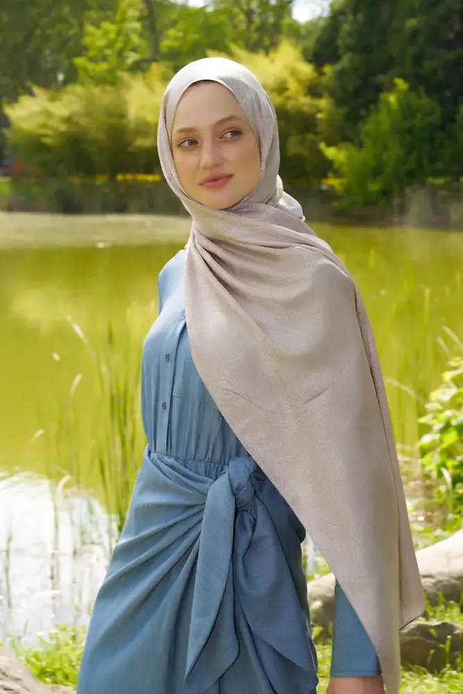 Elegance Silva Desen Jakar Şal - Pudra - 4