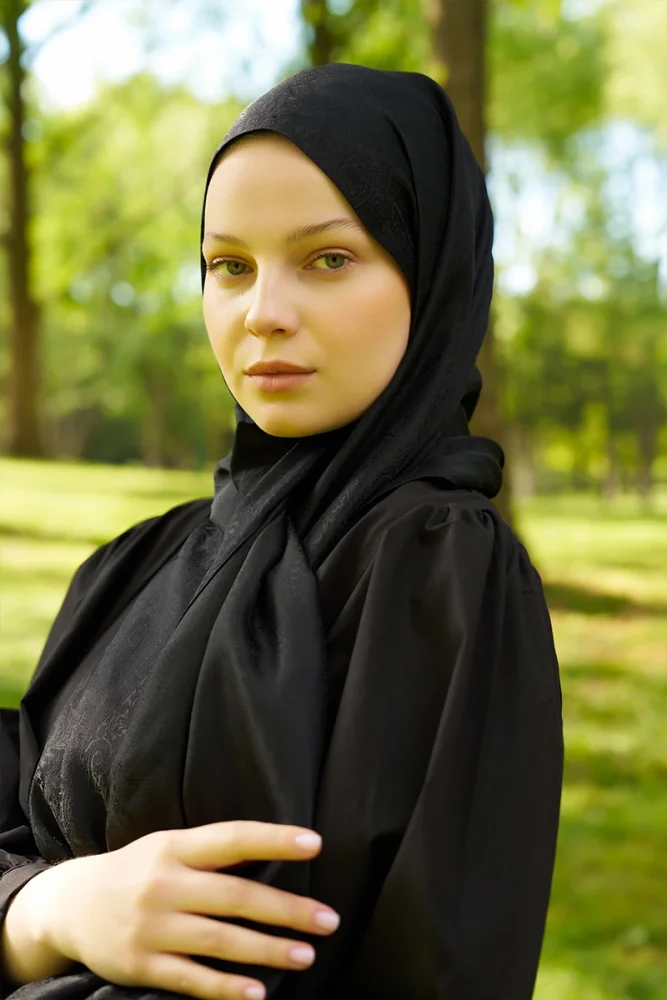Elegance Silva Desen Jakar Şal - Siyah - 1