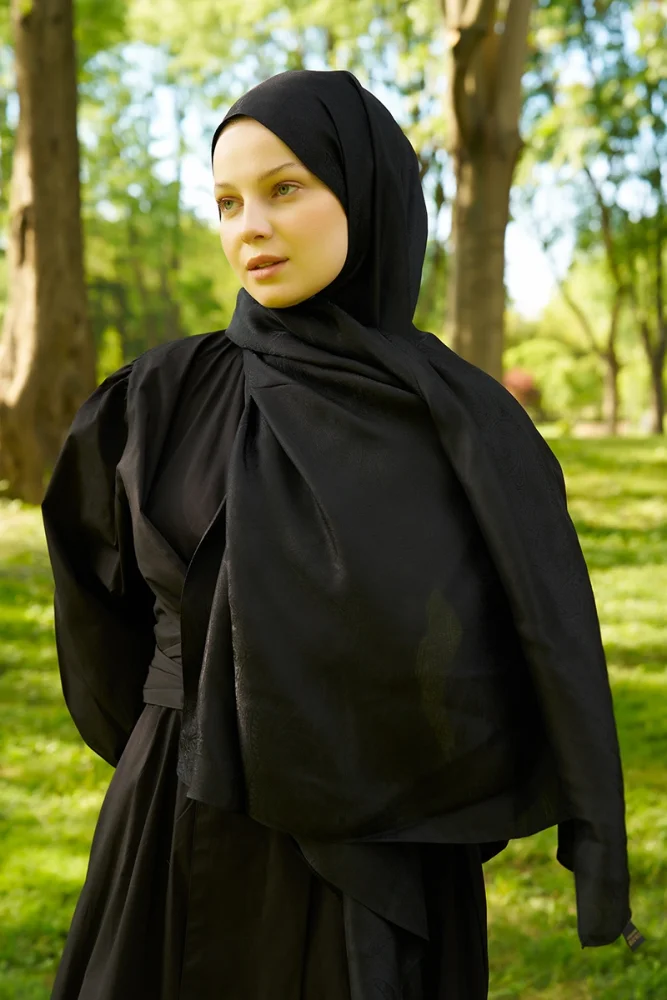 Elegance Silva Desen Jakar Şal - Siyah - 2