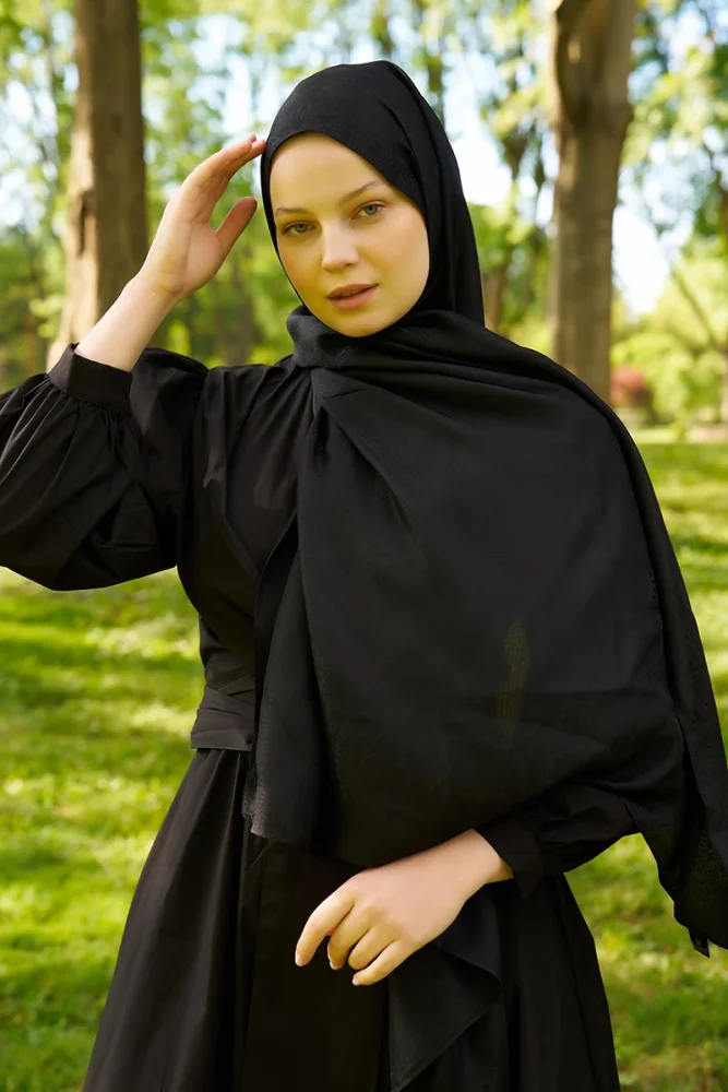 Elegance Silva Desen Jakar Şal - Siyah - 3