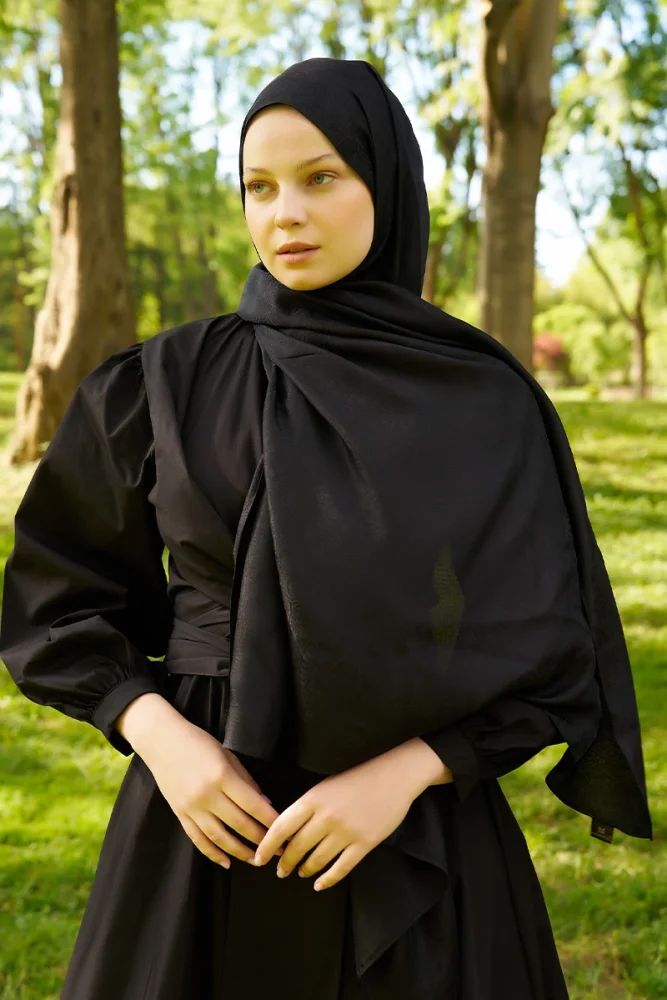 Elegance Silva Desen Jakar Şal - Siyah - 4