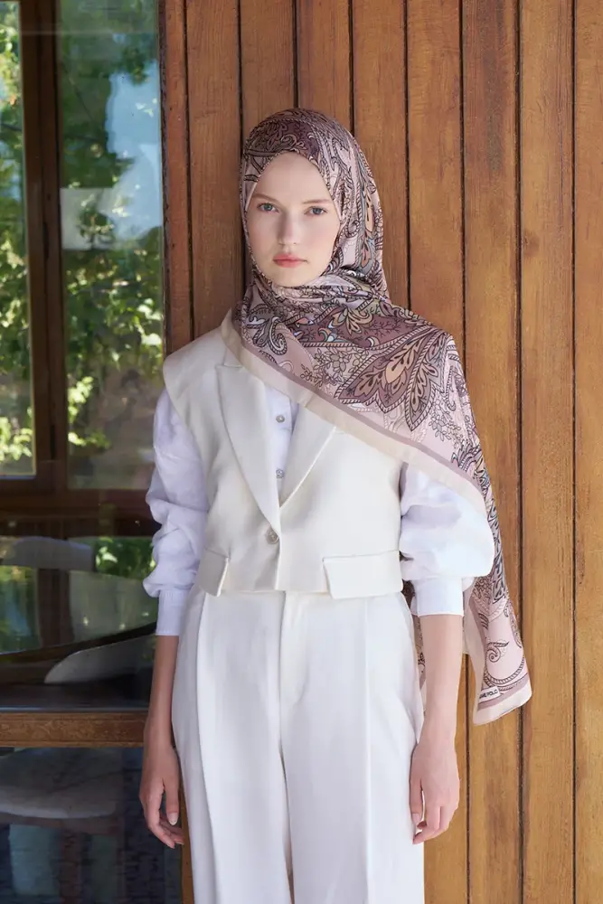 Kübra KOÇ Endless Alive Desen Şal - Latte - 5