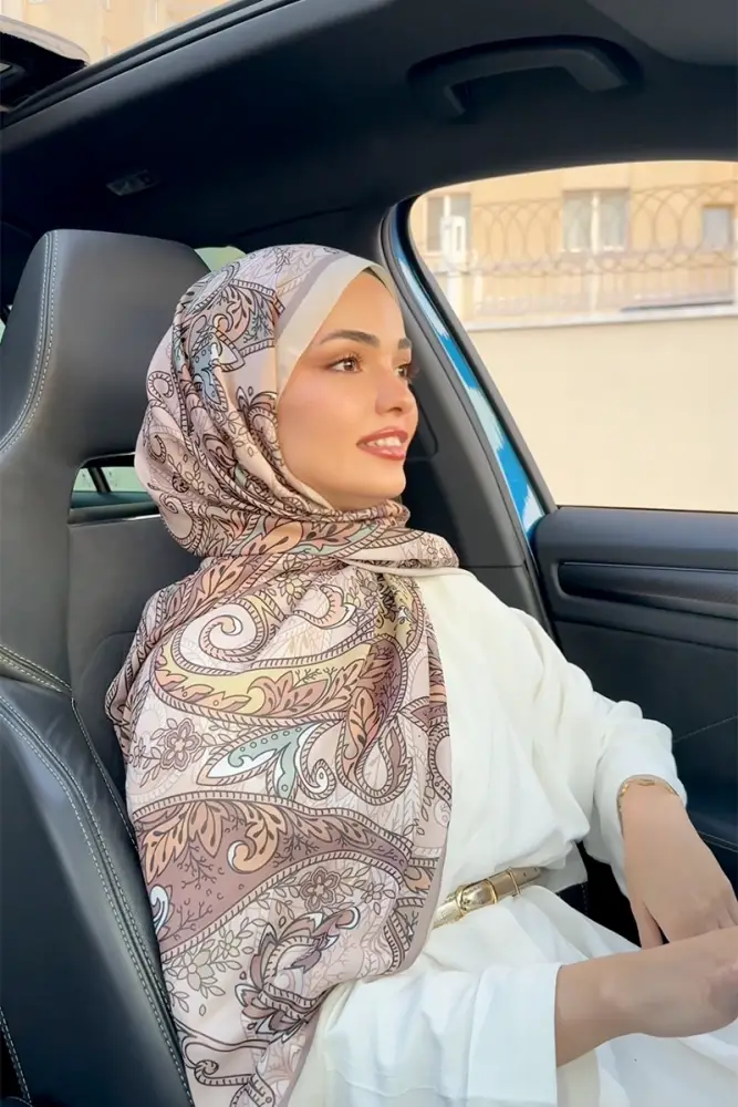 Kübra KOÇ Endless Alive Desen Şal - Latte - 1