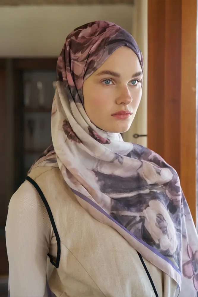 Endless Bloom Desen Şal - Bej - 2