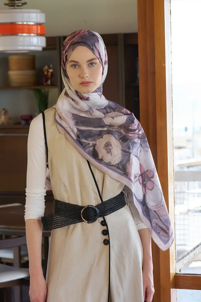 Endless Bloom Desen Şal - Bej - 4