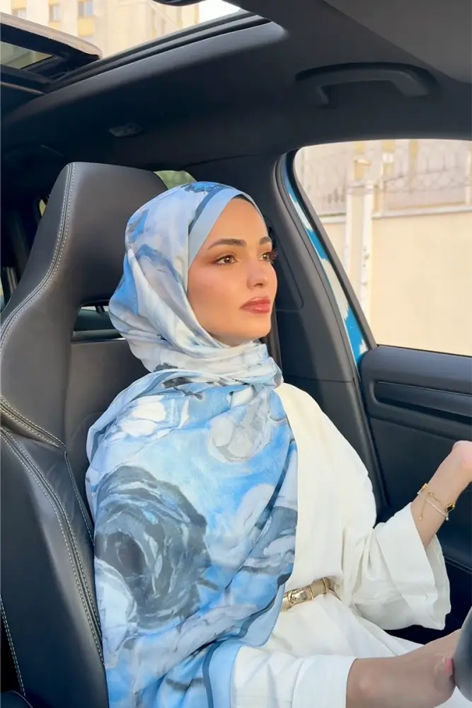 Kübra KOÇ Endless Bloom Desen Şal - Mavi - 2