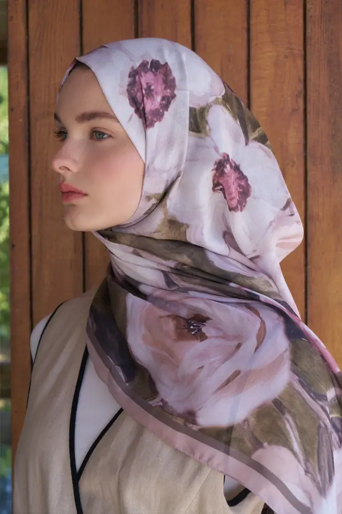 Endless Bloom Desen Şal - Vizon - 4