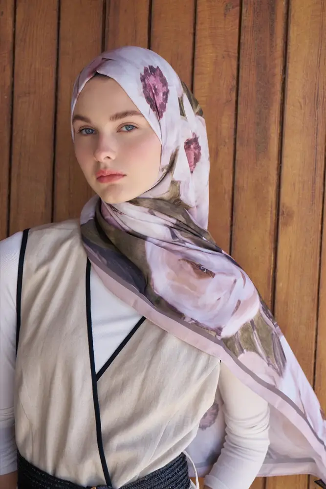 Endless Bloom Desen Şal - Vizon - 3
