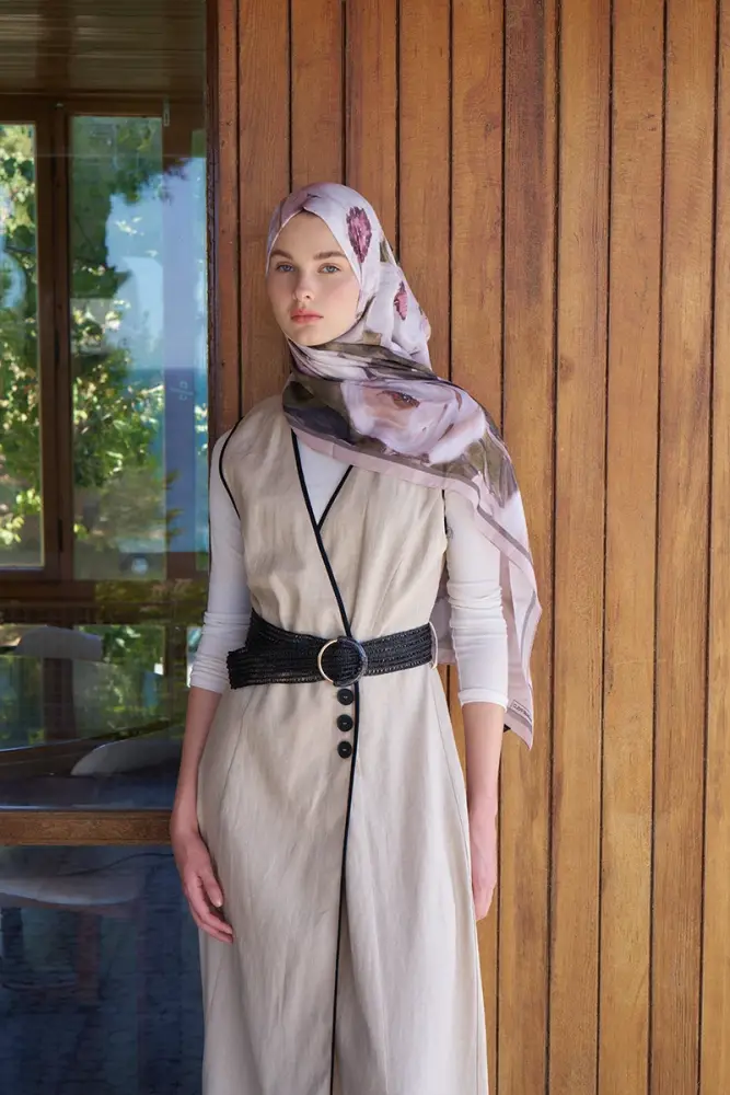 Endless Bloom Desen Şal - Vizon - 5