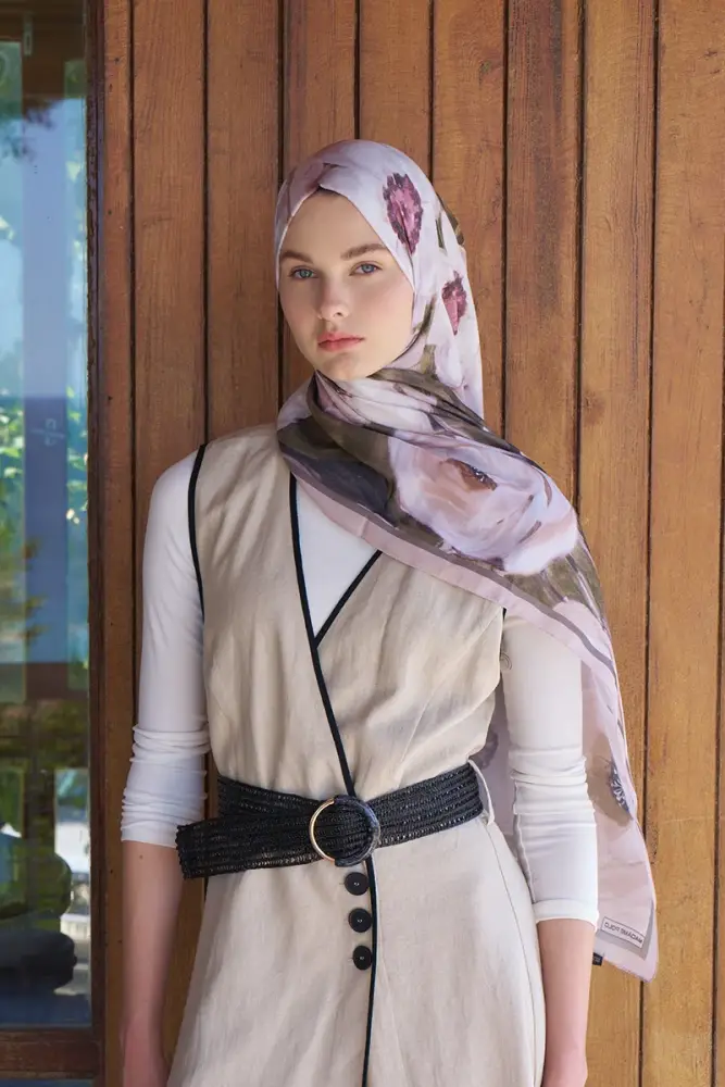 Endless Bloom Desen Şal - Vizon - 2