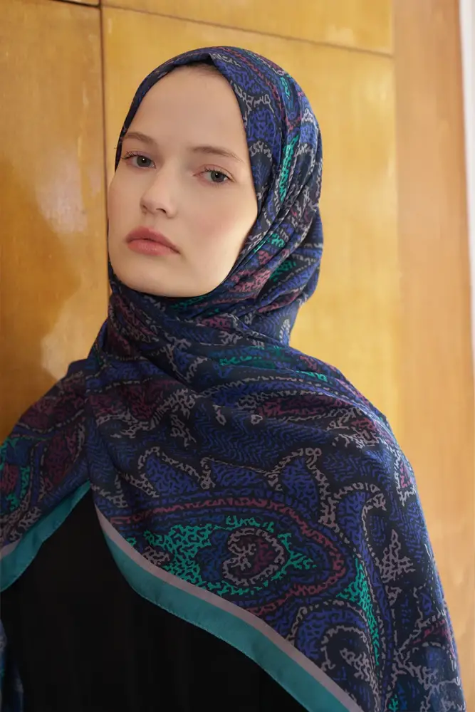 Endless Brise Desen Şal - Gece Mavisi - 3