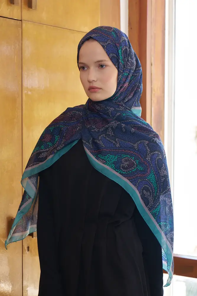 Endless Brise Desen Şal - Gece Mavisi - 2