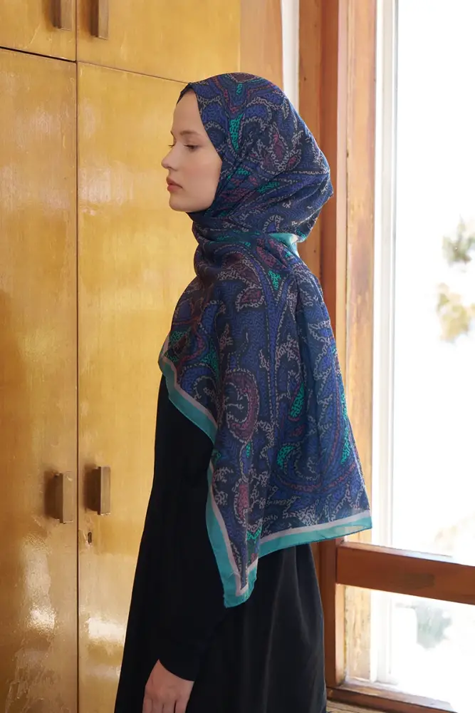 Endless Brise Desen Şal - Gece Mavisi - 1