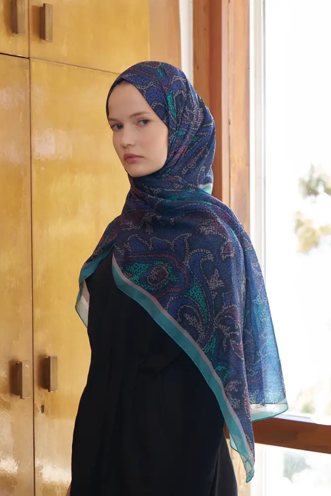 Endless Brise Desen Şal - Gece Mavisi - 4