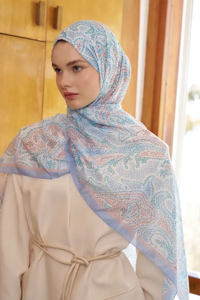 Endless Brise Desen Şal - Mavi - 1