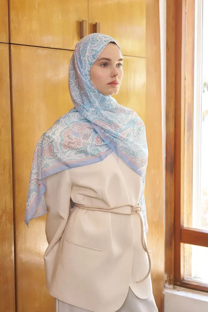 Endless Brise Desen Şal - Mavi - 3