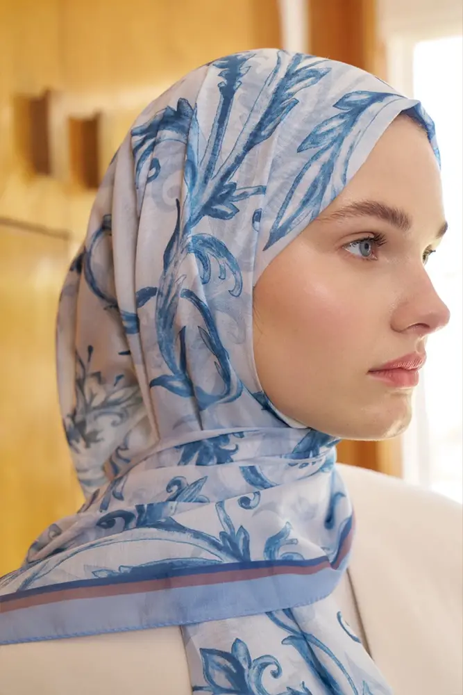 Endless Golden Desen Şal - Mavi - 2