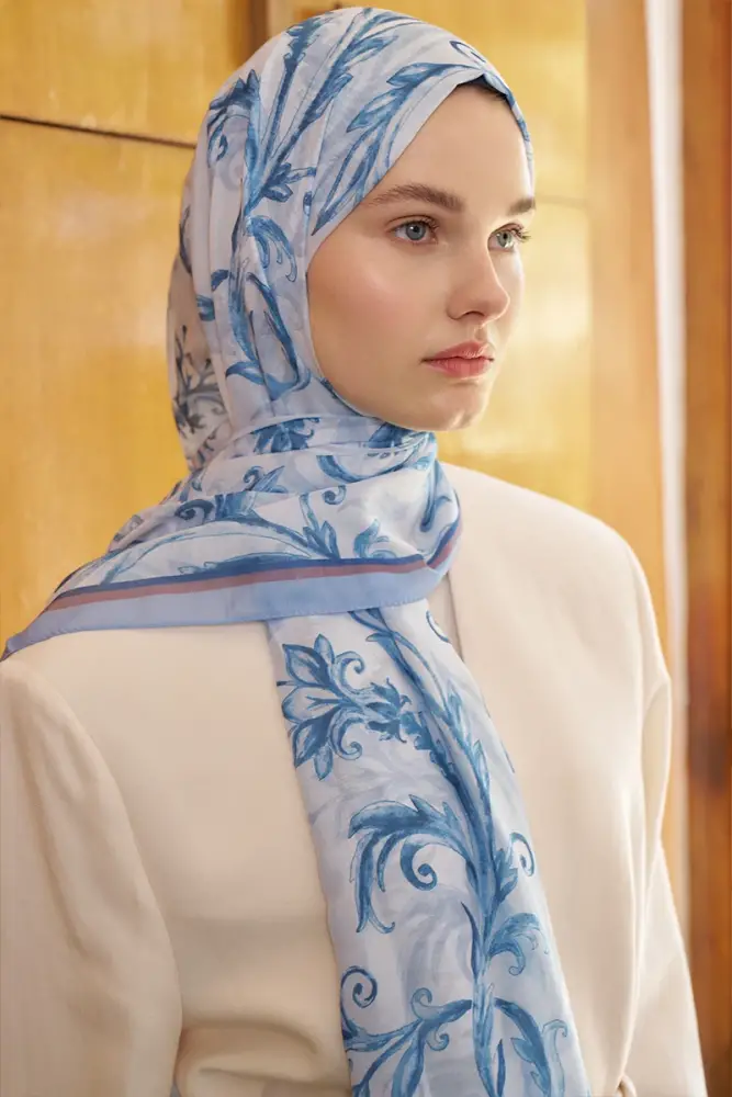 Endless Golden Desen Şal - Mavi - 4