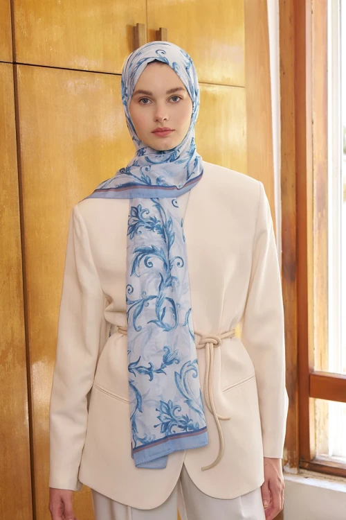 Endless Golden Desen Şal - Mavi 