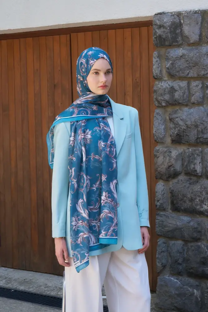 Endless Golden Desen Şal - Petrol - 2