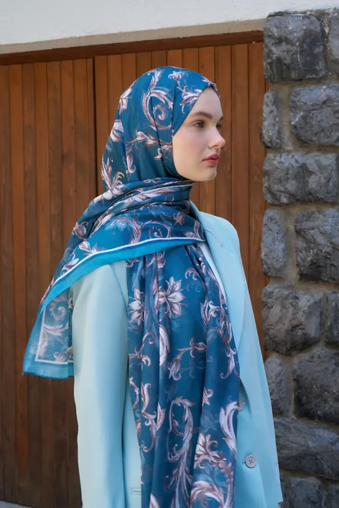 Endless Golden Desen Şal - Petrol - 3