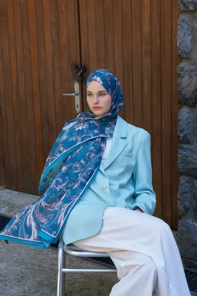 Endless Golden Desen Şal - Petrol - 1