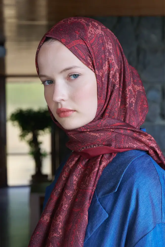 Endless Lena Desen Şal - Bordo - 3