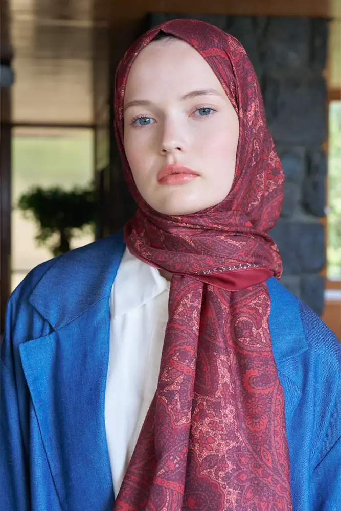 Endless Lena Desen Şal - Bordo - 2