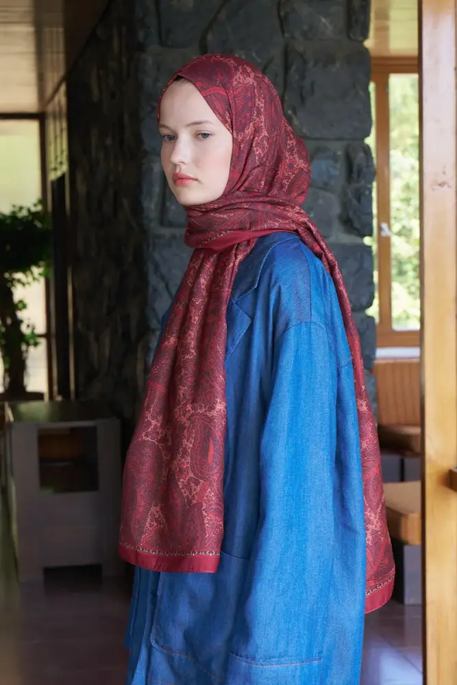 Endless Lena Desen Şal - Bordo - 4